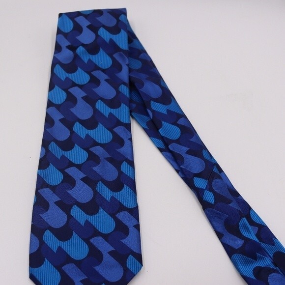 Paul Smith Blue Geometric Vintage Silk Necktie Bold Quirky Career Menswear - Picture 4 of 8